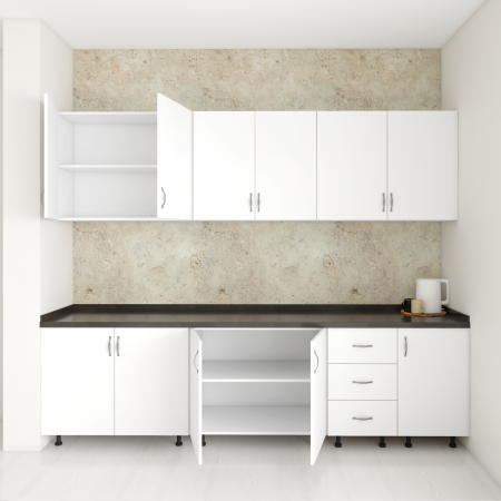 Set Bucatarie 240cm Valencia , Pal 18mm, Blat Termorezistent Negru , Culoare Alb Mat [3]