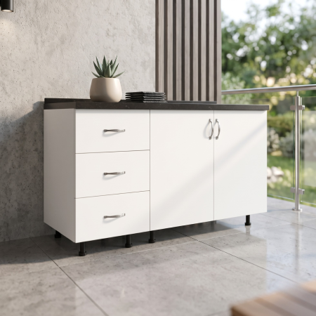 Bucatarii Modulare - Set corpuri inferioare bucătărie Alb Mat 120 cm cu sertare și blat negru