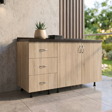 Bucatarii Modulare - Set corpuri inferioare bucătărie Stejar Sonoma 120 cm cu sertare și blat negru