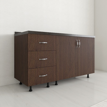 Corpuri Inferioare - Set Corp Bucatarie L120xA50xH90 cm, Culoare WENGE, Pal 18mm, Blat Termorezistent 2.8 cm Negru