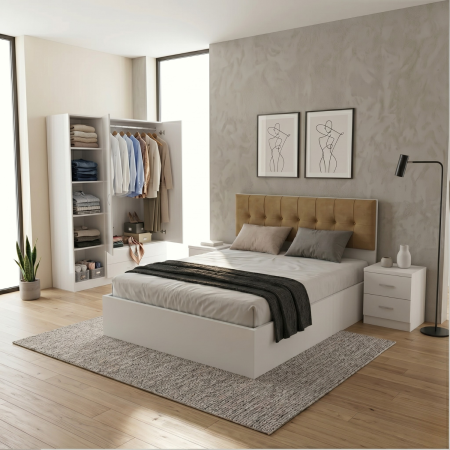 Dormitoare - Set Dormitor Alina, Material Pal 18m, Culoarea Alb Mat