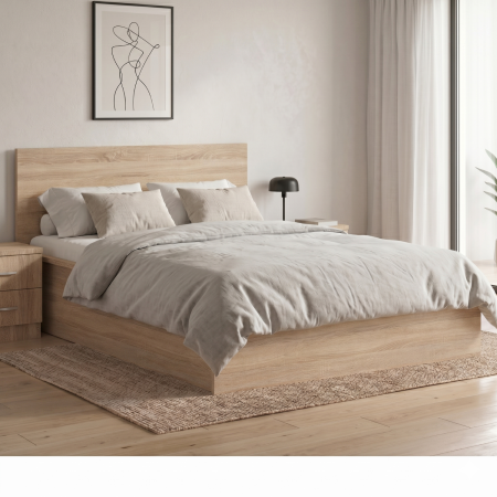 Set dormitor CEZAR Stejar Sonoma cu pat 160 × 200 cm, dulap și două noptiere [4]