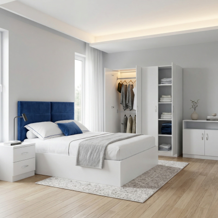 Dormitoare - Set Dormitor Kim, Pal 18mm, Culoare Alb Mat