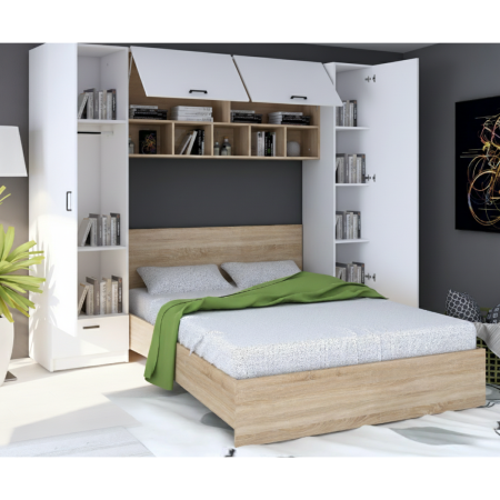 Dormitoare - Set Dormitor Tineret, Culoare Stejar Sonoma, Fronturi Albe