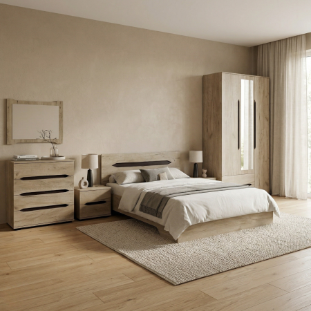 Dormitoare - Set Dormitor Valencia, Culoare Stejar Gri