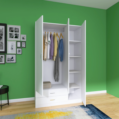 Sifonier cu rafturi si 2 sertare H200xL110x50cm, Culoare Alb, Material Pal 18mm [1]