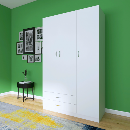 Sifonier cu rafturi si 2 sertare H200xL110x50cm, Culoare Alb, Material Pal 18mm [2]