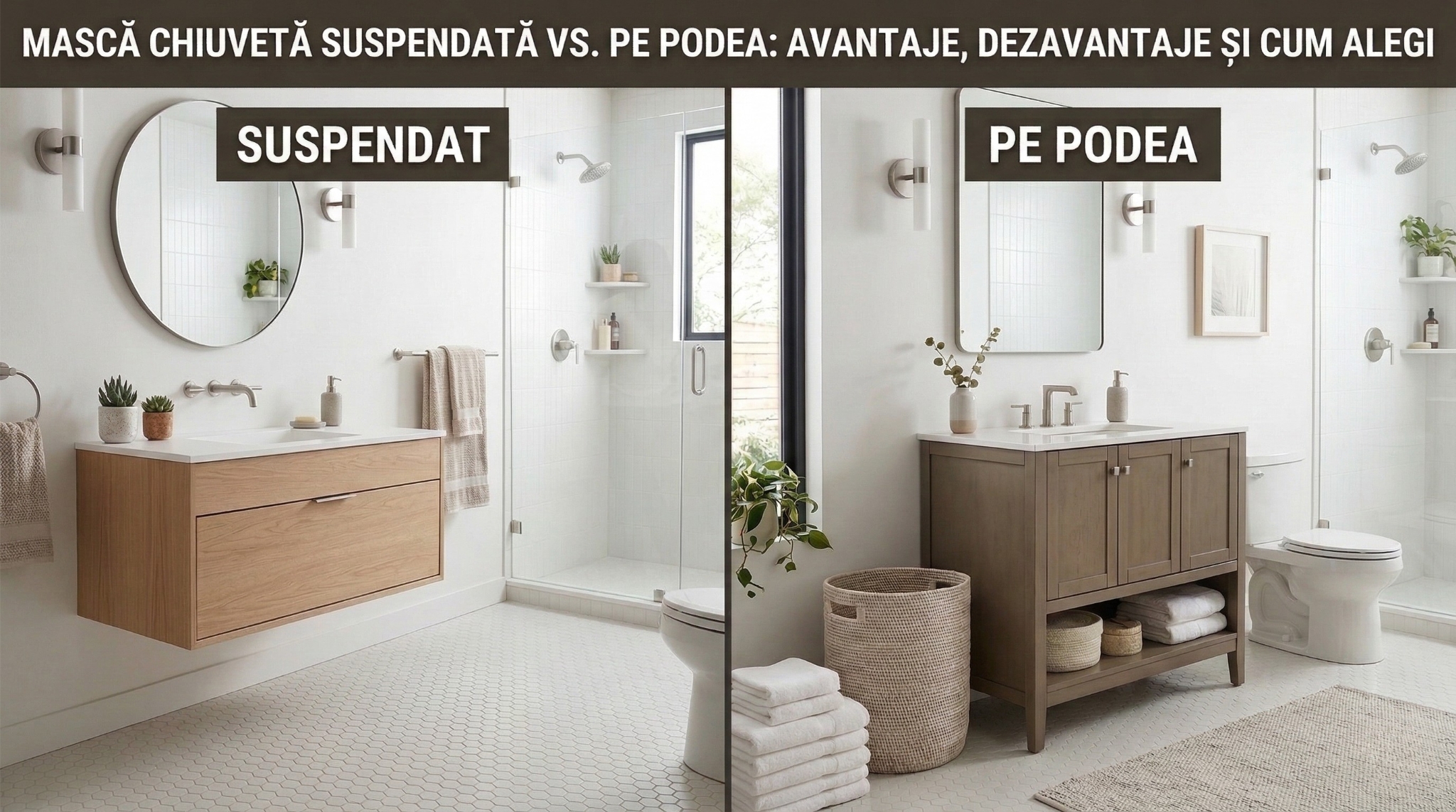 Mască chiuvetă suspendată vs. pe podea: avantaje, dezavantaje și cum alegi
