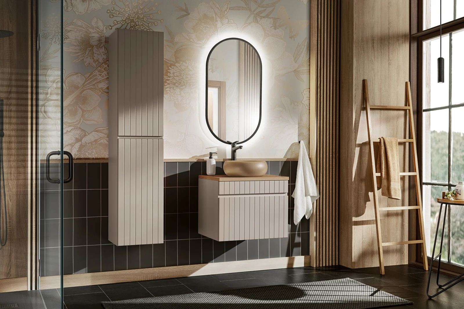 Set mobilier baie culoare bej