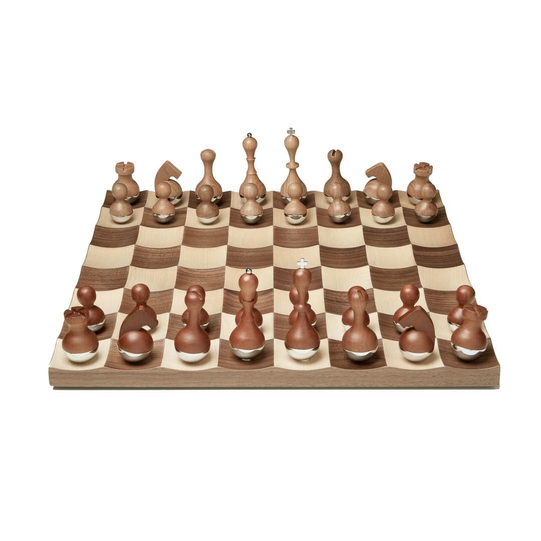 Șahuri Wobble 41x41x8 cm, Lemn de Nuc și Oțel Inoxidabil Nuc - Umbra [2]
