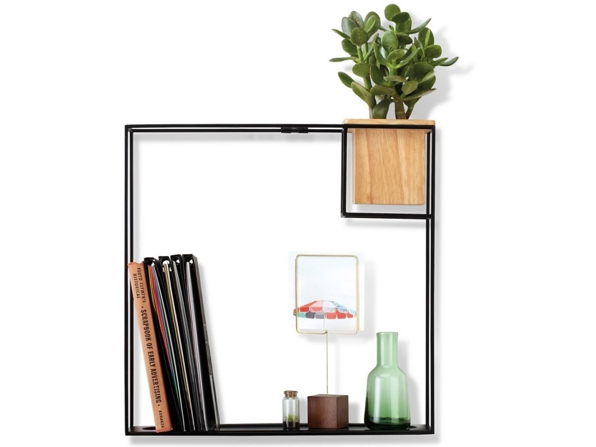 Poliță Cubist Large 38x11x38 cm, Metal și Lemn Negru - Umbra [2]