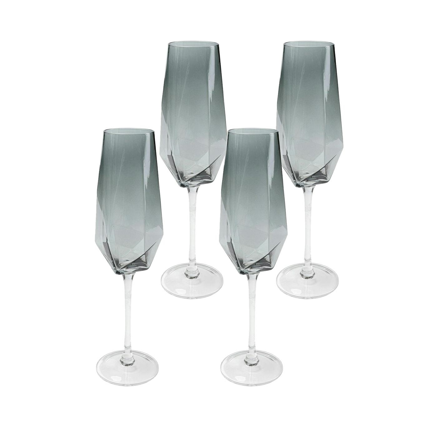 Produse - Set de 4 Pahare de Șampanie Diamond Smoke 365 7,5x5x27,5 cm, Sticlă În Nuanța de Gri - Kare Design
