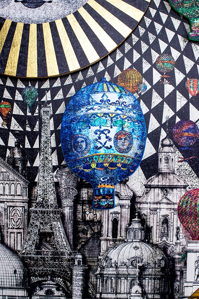 Tablou Decorativ Balloons 160x6x260 cm, Hârtie Artistică și Lemn de Pin Alb-Negru cu Accente Colorate Negru-Auriu - Kare Design [7]