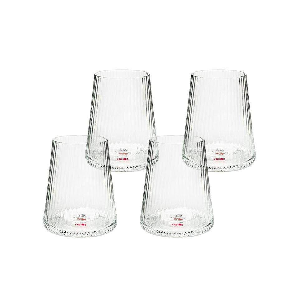 Accesorii servire - Set de 4 pahare Riffle 9,5x9,5x11 cm, Texturi de Sticlă Transparent - Kare Design