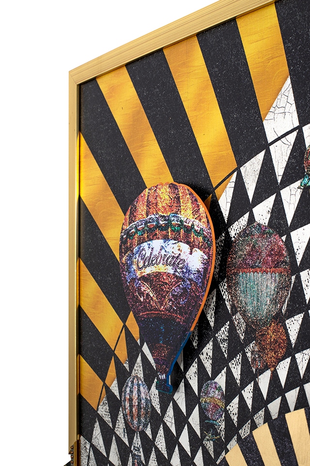 Tablou Decorativ Balloons 110x6x174 cm, Hârtie Artistică și Lemn de Pin Alb, Negru Auriu - Kare Design [4]
