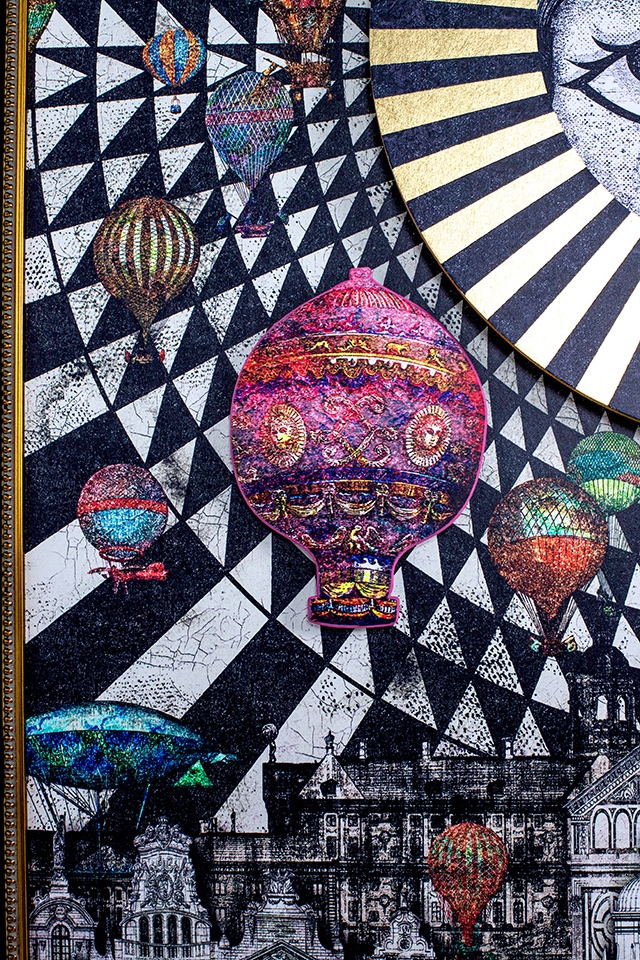 Tablou Decorativ Balloons 110x6x174 cm, Hârtie Artistică și Lemn de Pin Alb, Negru Auriu - Kare Design [6]