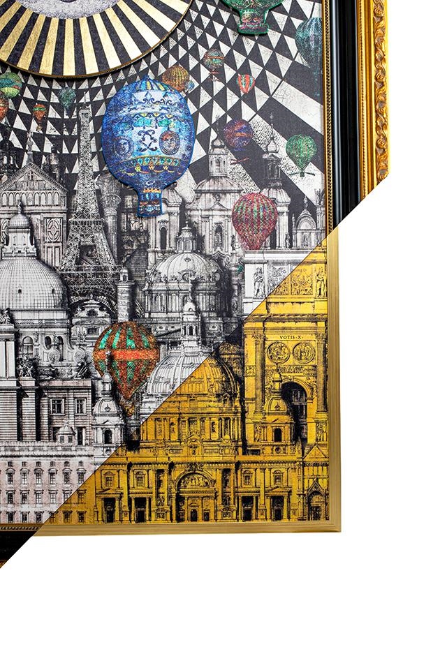 Tablou Decorativ Balloons 110x6x174 cm, Hârtie Artistică și Lemn de Pin Alb, Negru Auriu - Kare Design [9]