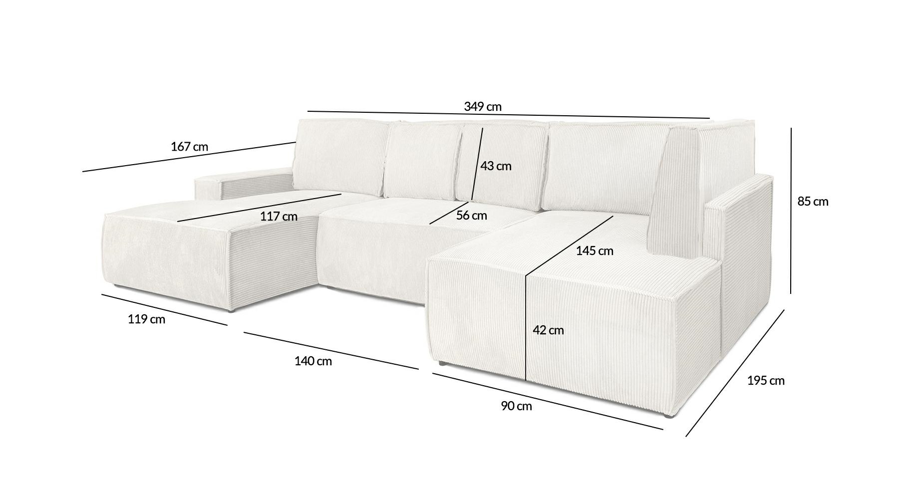 Colțar Pillow C2 140 349x195x85 cm, Arc Ondulat Bej Deschis - King Home [2]