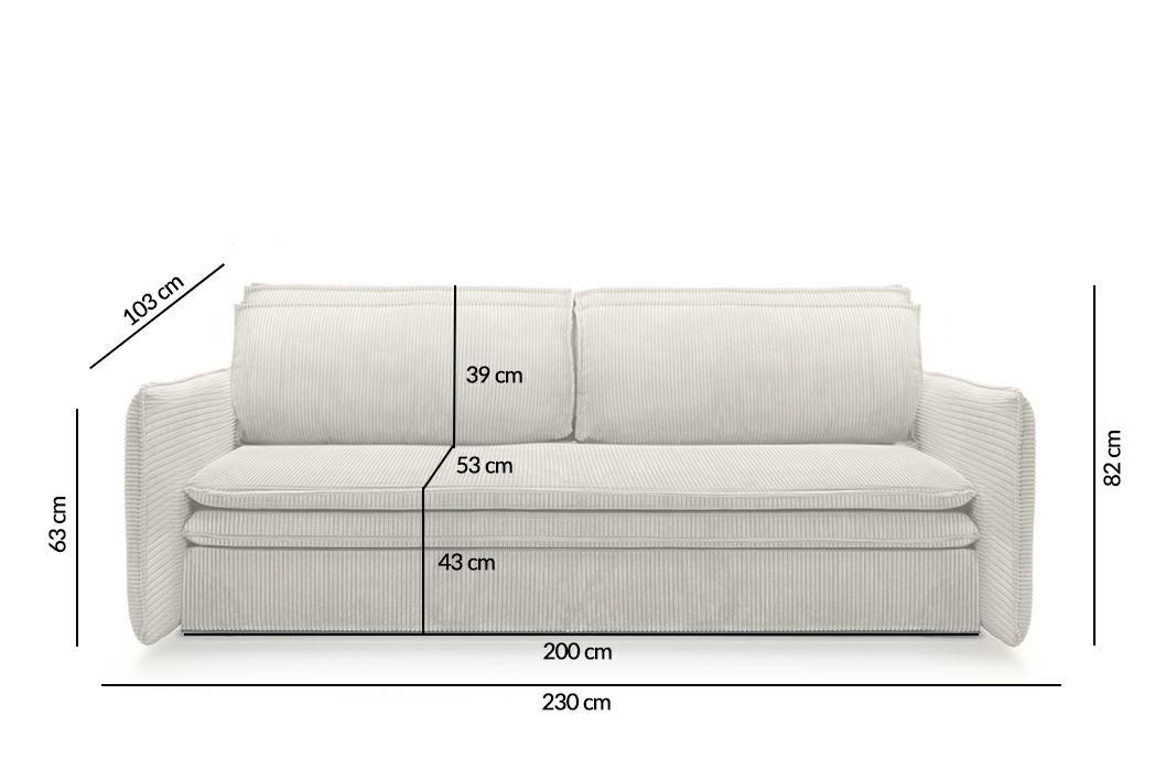 Canapea Sense Slim 230x103x82 cm, Țesătură Sztruksowa Bej Deschis - King Home [5]