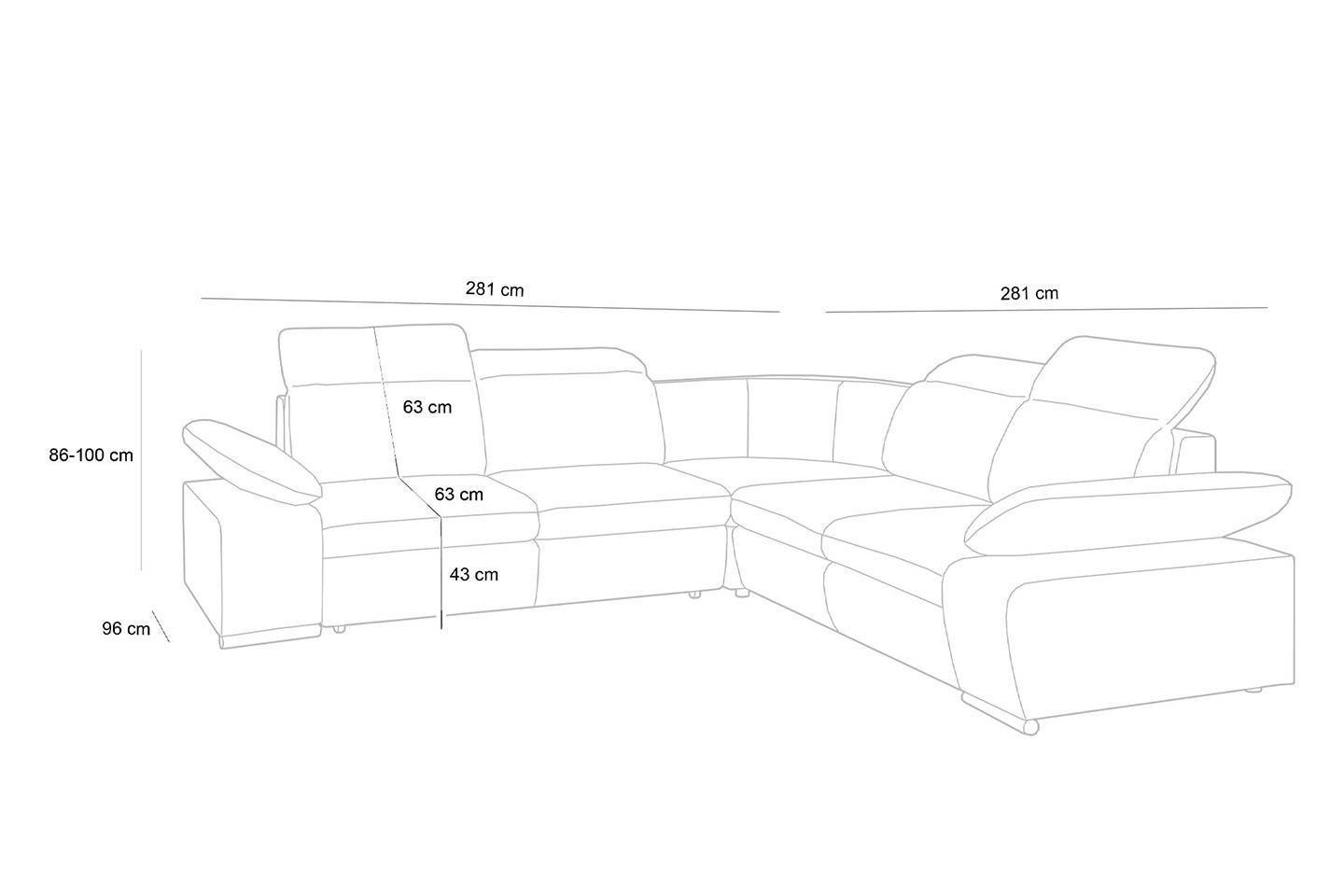 Colțar Continental M 281x281x100 cm, Spumă Pur și Arc Ondulat Crom - King Home [2]
