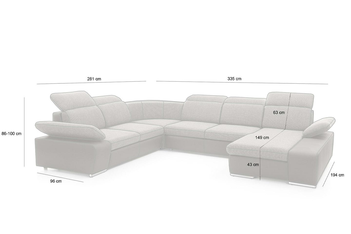 Colțar Continental Xl 355x281x100 cm, Spumă Pur și Arc Ondulat Crom - King Home [2]