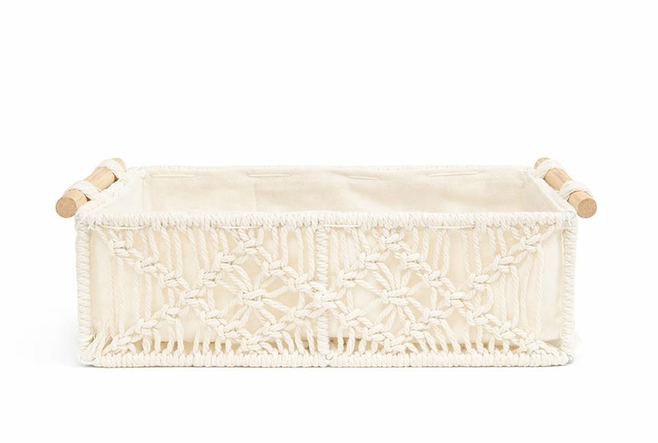 Accesorii servire - Coș Decorativ Boho, Țesătură Moale și Mânere din Lemn Bej - SHP