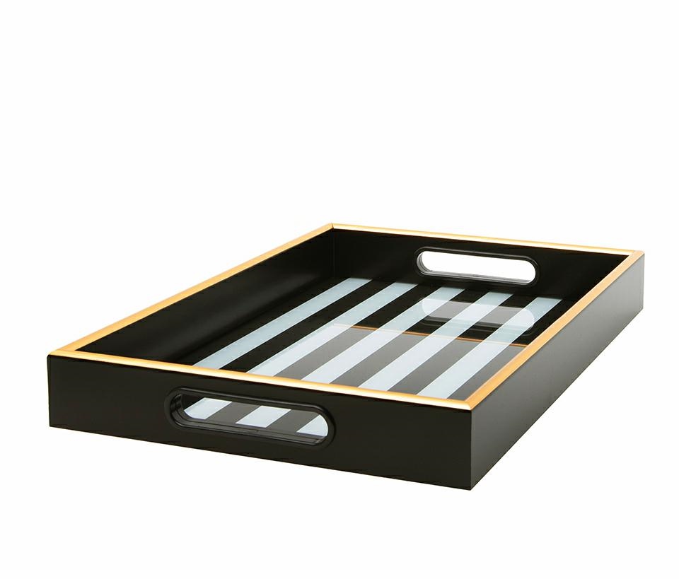 Produse - Tavă Decorativă Grand 25x4,5x38 cm, Plastic și Sticlă Alb-Negru; Accente Aurii - SHP