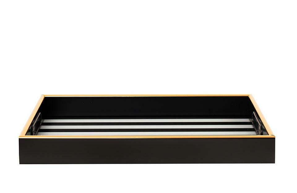 Tavă Decorativă Grand 25x4,5x38 cm, Plastic și Sticlă Alb-Negru; Accente Aurii - SHP [2]