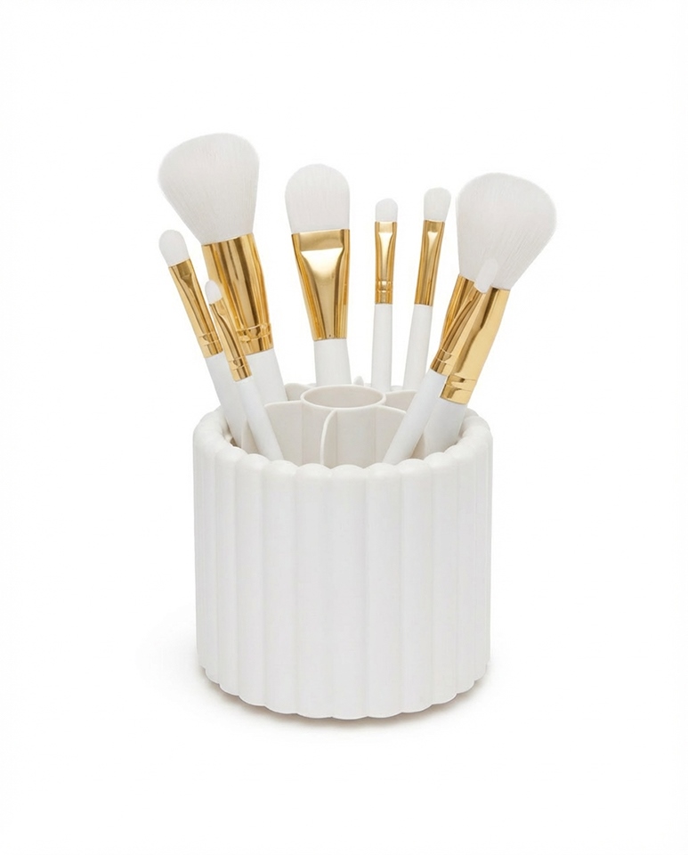 Cutii decorative - Organizer pentru Pensule Lullaby 13x13x14 cm, Plastic Alb Striat - SHP
