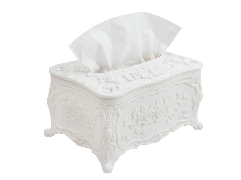 Produse - Recipient pentru Șervețele Rococco 18x12,5x10 cm, Plastic Alb - SHP