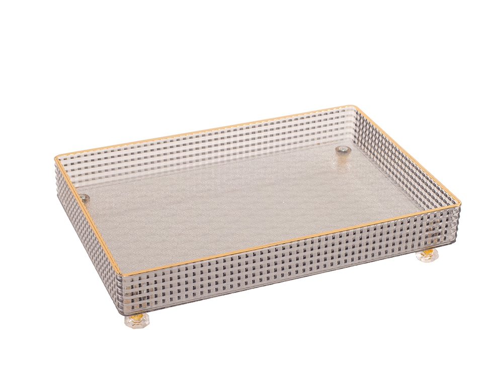 Tavă Decorativă Lari 27,5x6x18,5 cm, Acril Transparent Fumuriu Gri Finisaj Auriu - SHP [2]