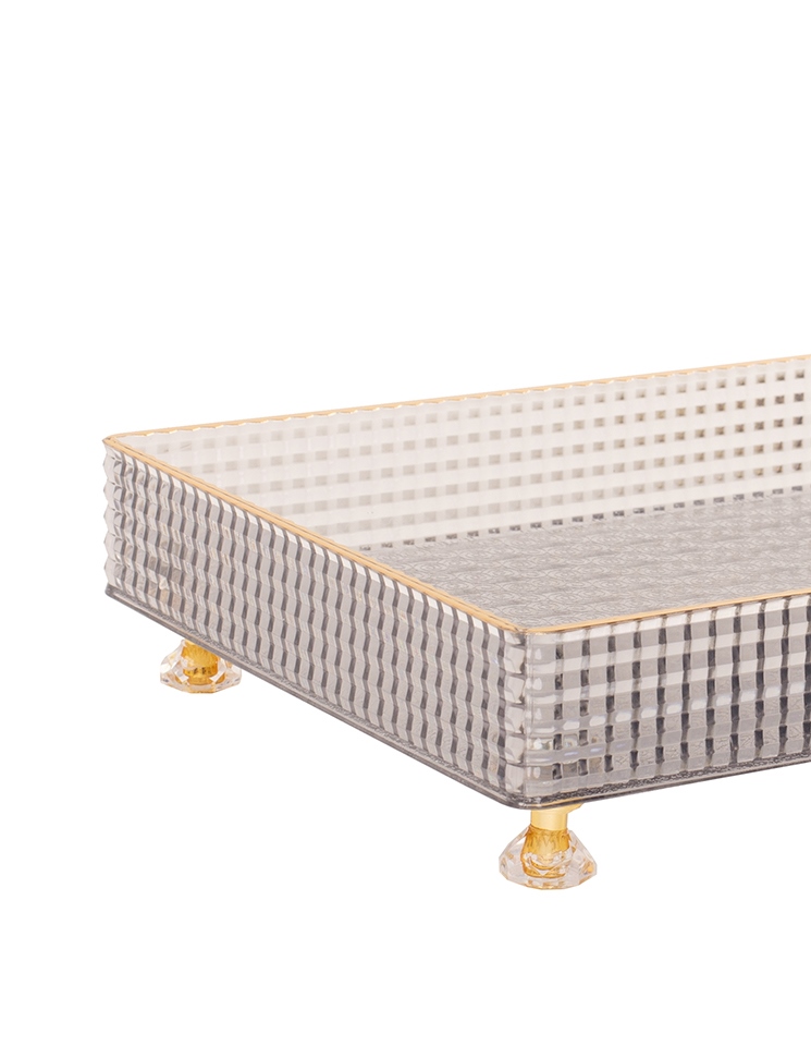Tavă Decorativă Lari 27,5x6x18,5 cm, Acril Transparent Fumuriu Gri Finisaj Auriu - SHP [3]