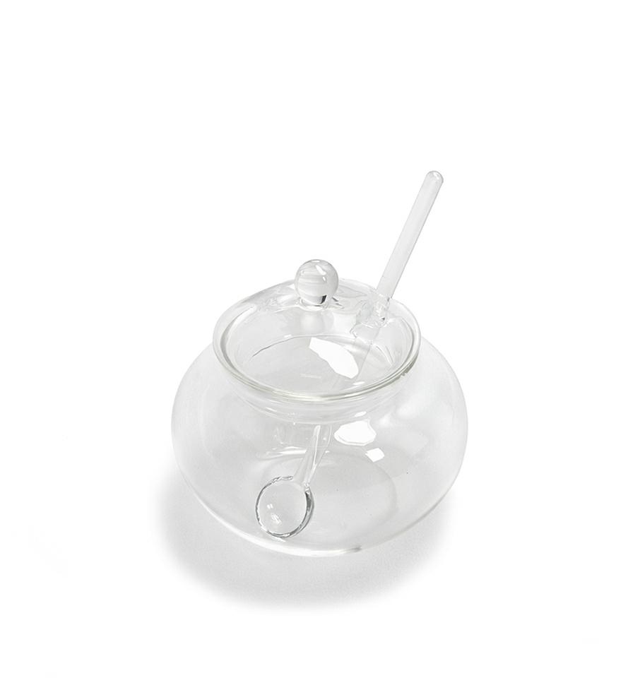 Produse - Mini Zaharniță cu Linguriță Jar 13,5x10x11 cm, Sticlă Transparent - SHP