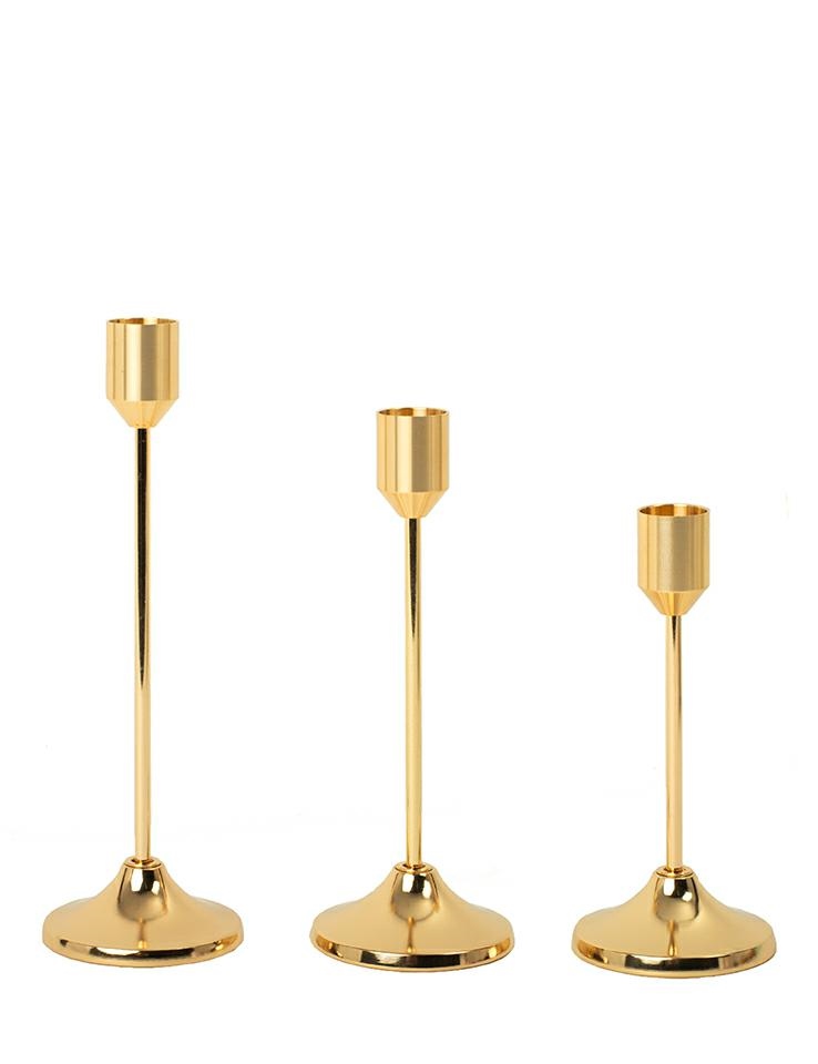 Produse - Set de 3 Sfeșnice Splend 7x7x21,5 cm, Metal Auriu - SHP