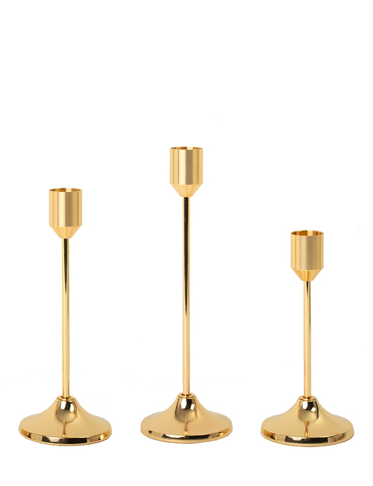 Set de 3 Sfeșnice Splend 7x7x21,5 cm, Metal Auriu - SHP [2]