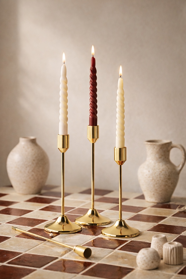 Set de 3 Sfeșnice Splend 7x7x21,5 cm, Metal Auriu - SHP [5]