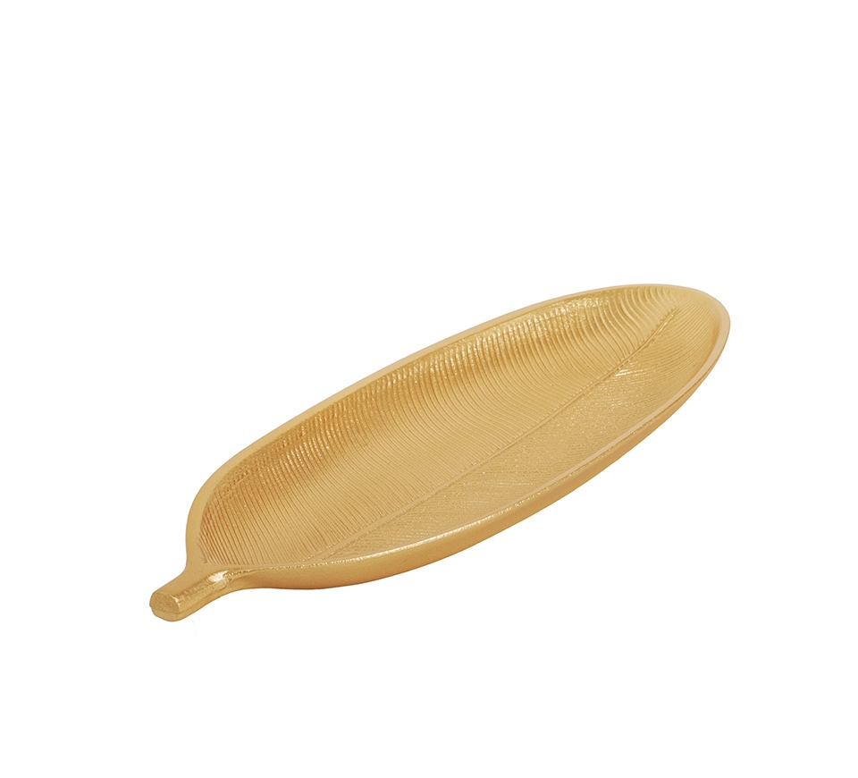 Produse - Tava Decorativă Leaf 14,5x2x40 cm, Lemn Auriu - SHP