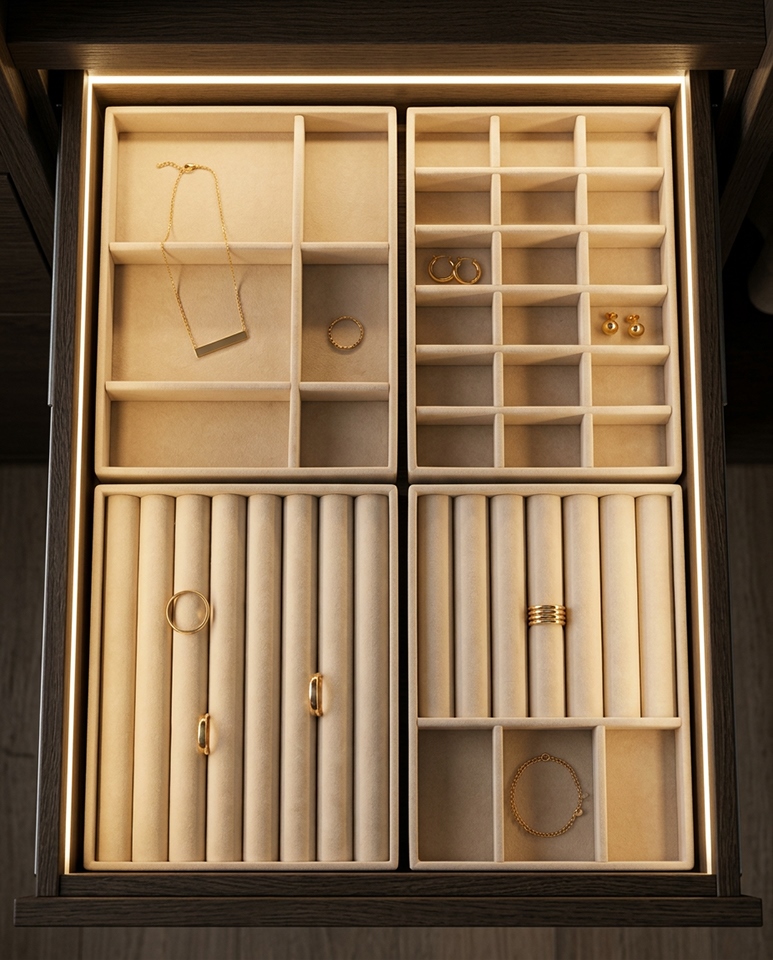 Set de 4 Organizatoare pentru Bijuterii Sorrel 21x2,2x12,5 cm, Catifea Bej - SHP [8]