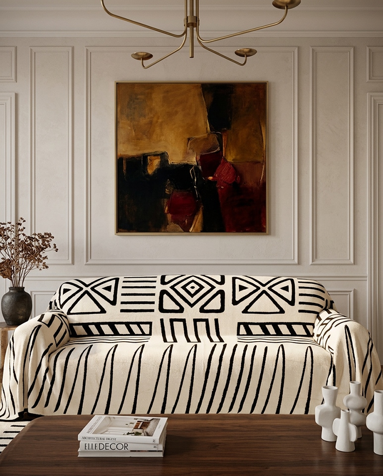Husă pentru Canapea Corde 230x2x180 cm, Țesătură Bej, Negru - SHP [3]