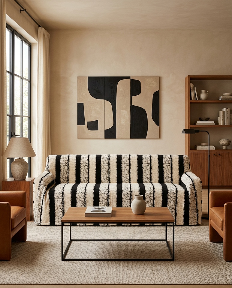 Husă pentru Canapea În Dungi Verte 230x2x180 cm, Țesătură Bej - SHP [3]