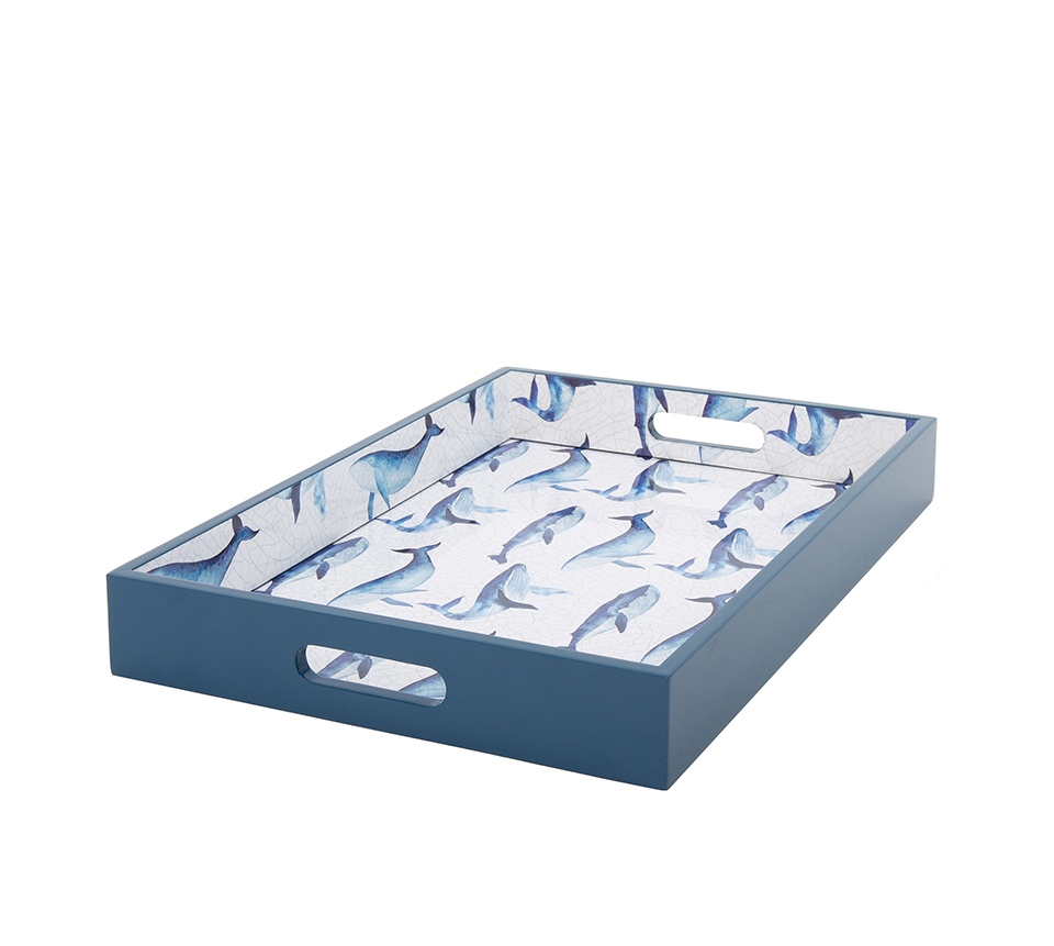 Produse - Tavă Decorativă Whale 30x5x40 cm, Placă Aglomerată Albastru - SHP