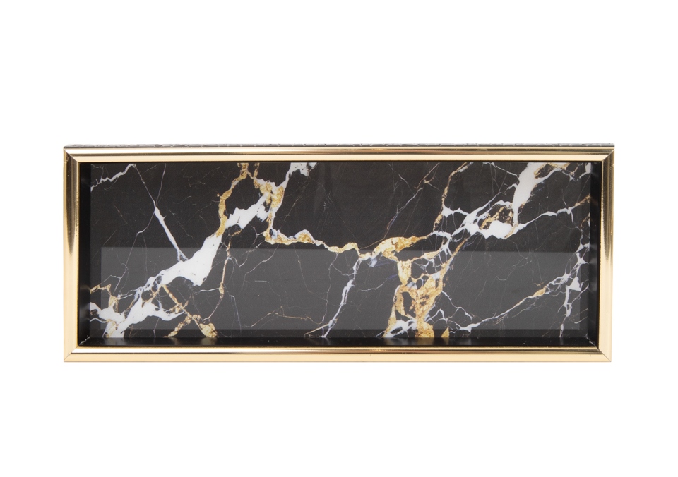 Tavă Decorativă Marble 10,9x27,9x3 cm, Sticlă și Plastic Alb; Auriu; Negru - SHP [3]