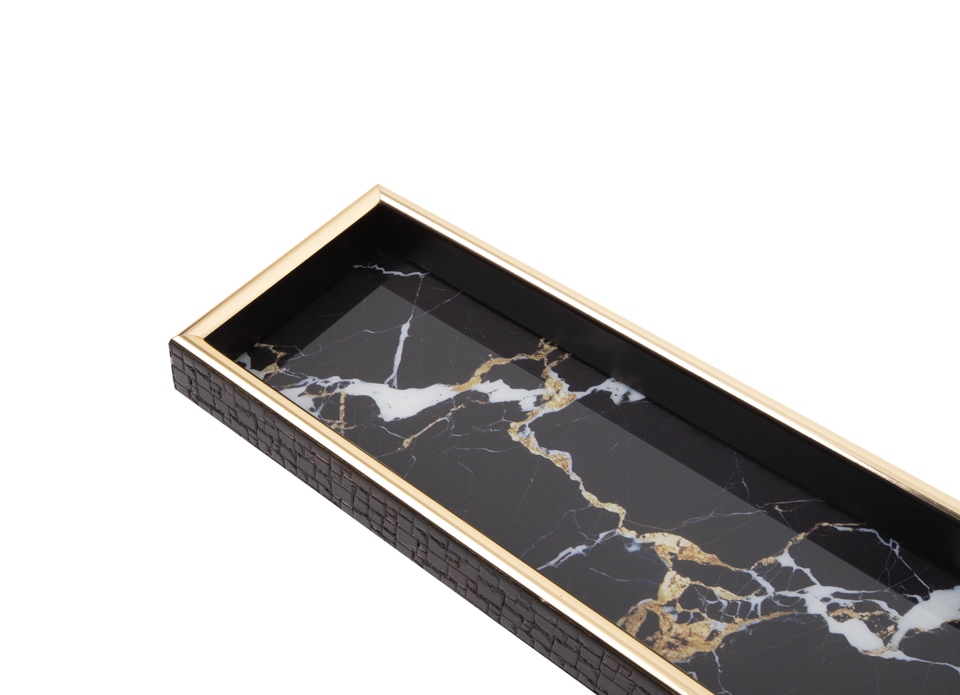 Tavă Decorativă Marble 10,9x27,9x3 cm, Sticlă și Plastic Alb; Auriu; Negru - SHP [4]