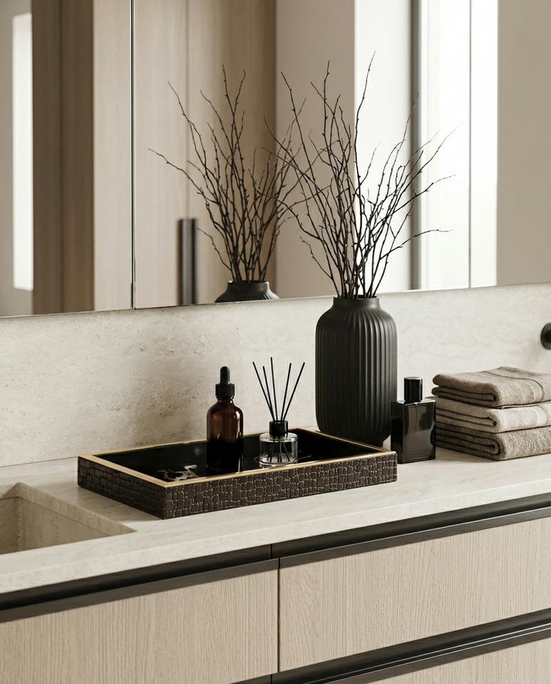 Tavă Decorativă Marble 10,9x27,9x3 cm, Sticlă și Plastic Alb; Auriu; Negru - SHP [9]