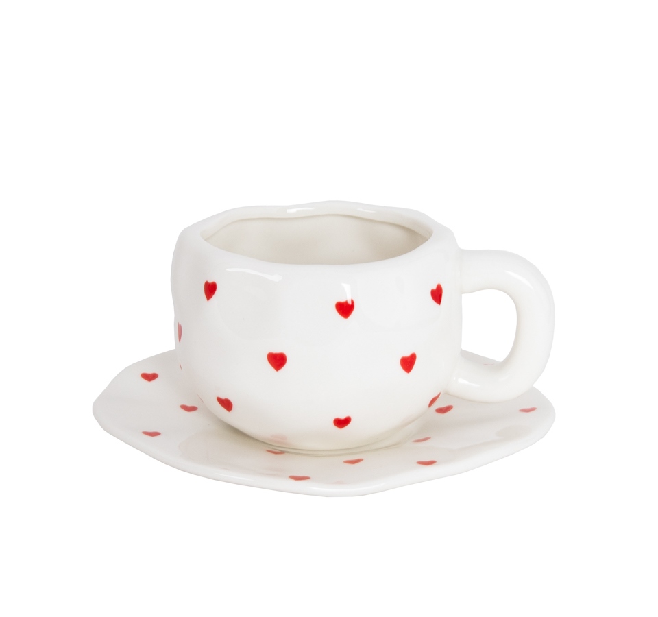 Produse - Ceașcă cu Farfurie Love, Ceramică Alb - SHP