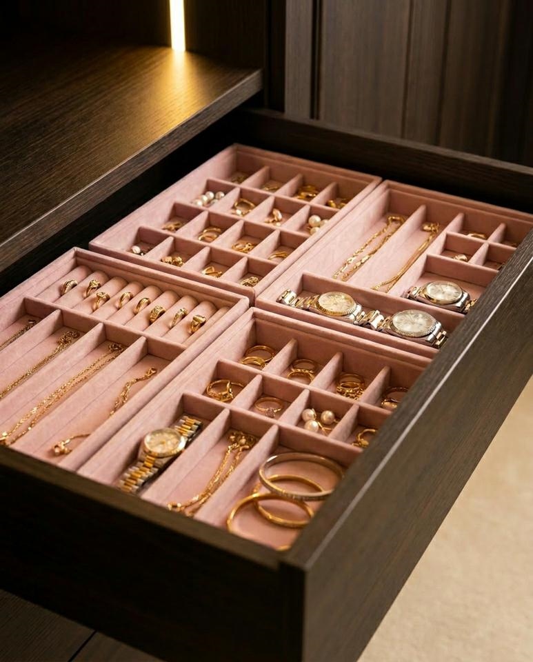 Set de 4 Organizatoare de Bijuterii Sorrel 21x2,2x12,5 cm, Catifea Roz - SHP [9]