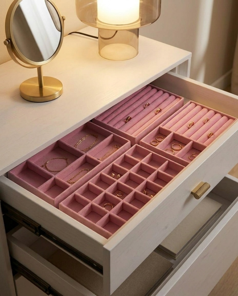 Set de 4 Organizatoare de Bijuterii Sorrel 21x2,2x12,5 cm, Catifea Roz - SHP [6]