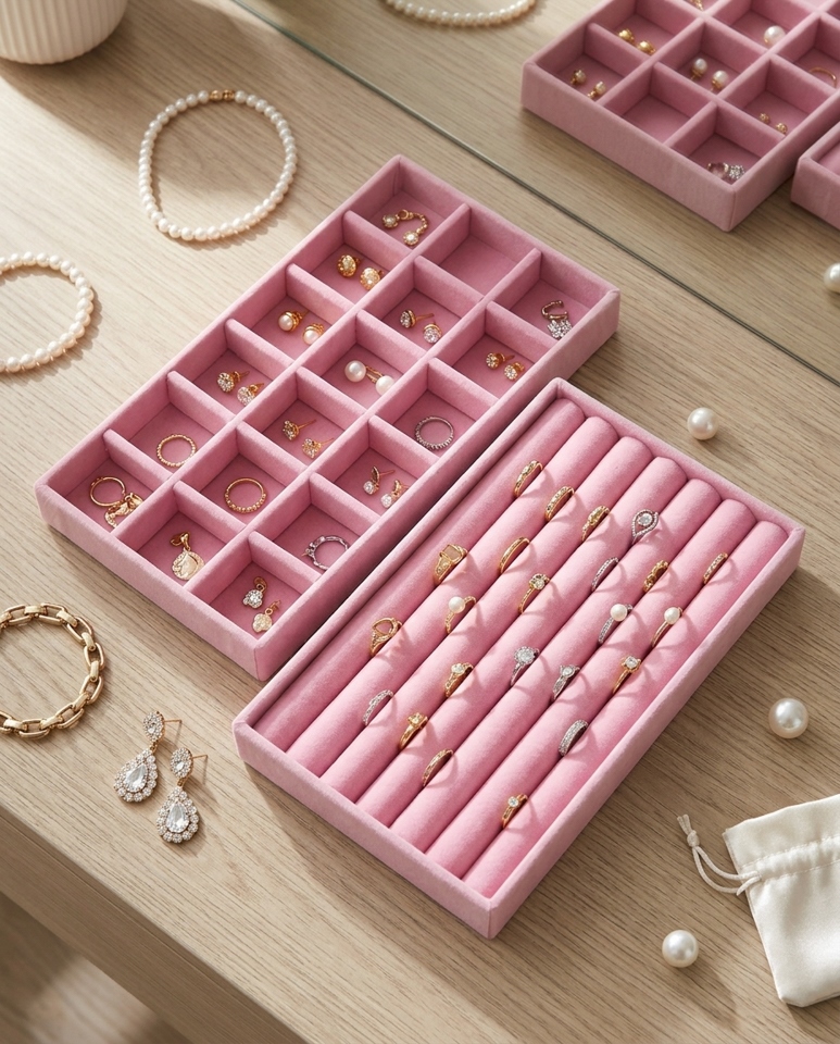 Set de 4 Organizatoare de Bijuterii Sorrel 21x2,2x12,5 cm, Catifea Roz - SHP [7]