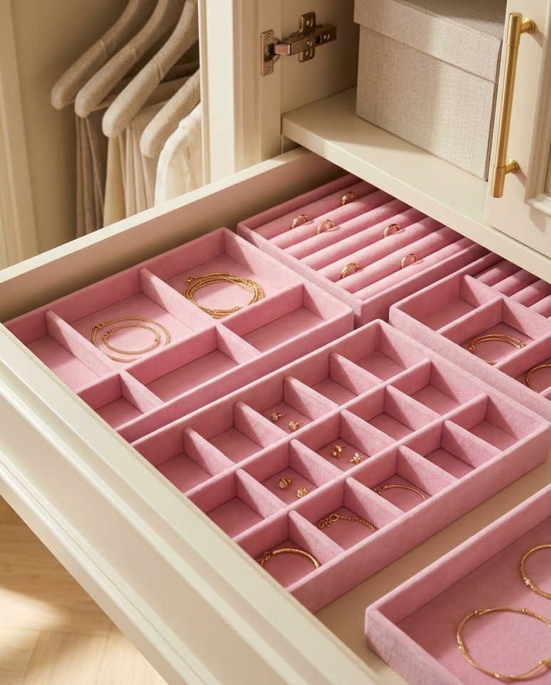 Set de 4 Organizatoare de Bijuterii Sorrel 21x2,2x12,5 cm, Catifea Roz - SHP [8]