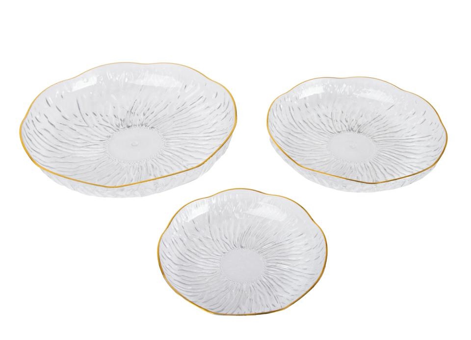 Accesorii servire - Set de 3 farfurii Ralph, Acril Transparent Auriu - SHP